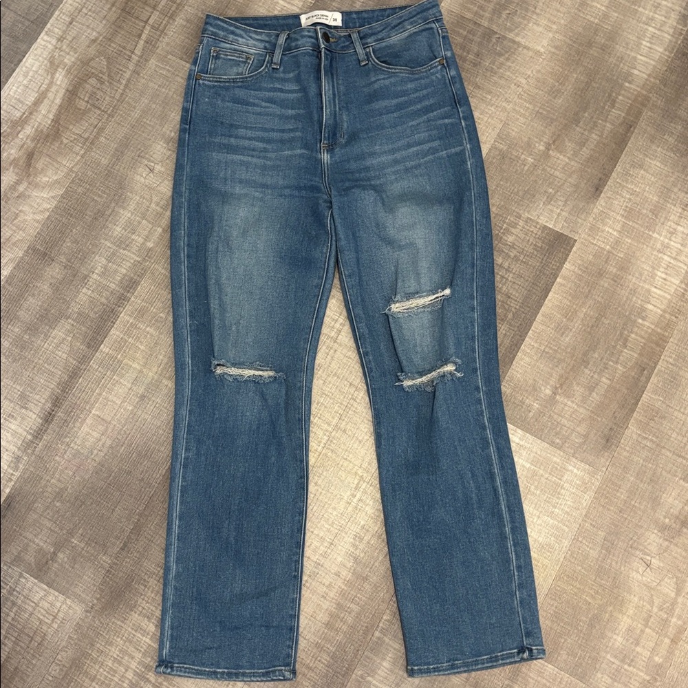 just black denim ripped straight jeans - Picture 2 of 6